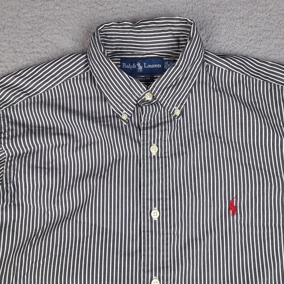 Vintage Ralph Lauren Dress Shirt Mens 16 34/35 Black White Striped Classic Fit‎ - Picture 2 of 16